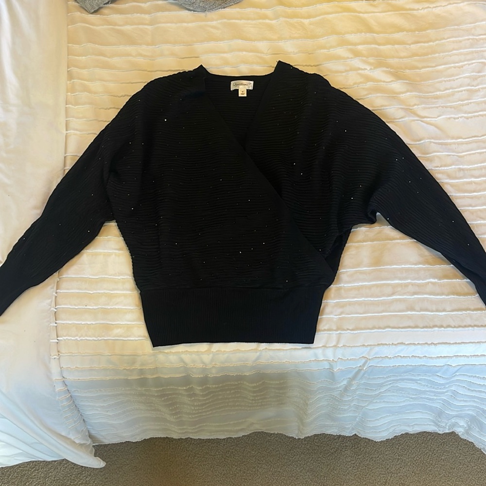 brand new never worn black sequin v cut sweater.